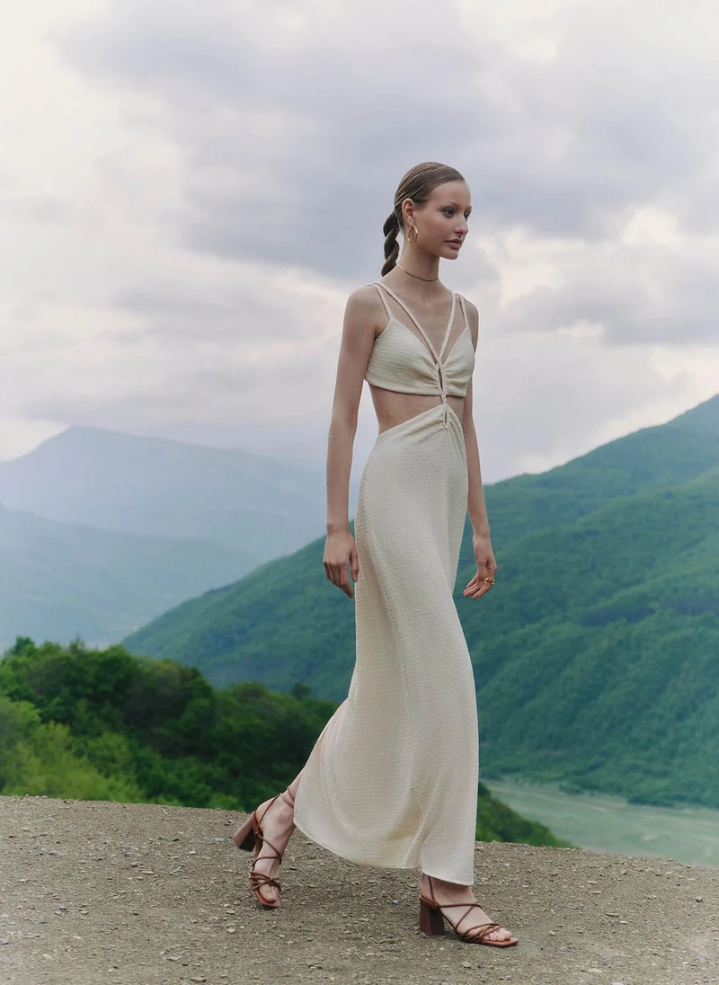 Lichi  Complex cut maxi dress with bodice drawstring for Women | Best Price UAE